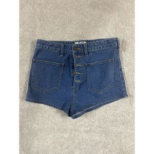 We The Free High-Rise Button-Up Denim Shorts in Blue